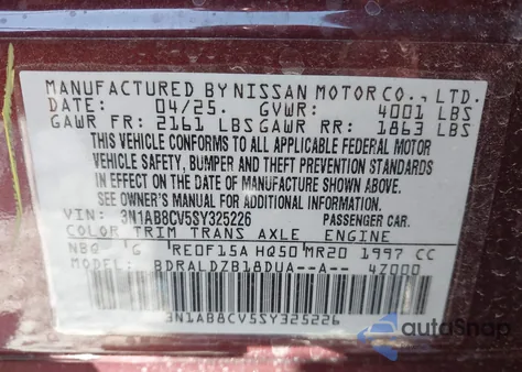 2025 Nissan Sentra Sv from USA, damaged, VIN 3N1AB8CV5SY325226